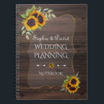 Romantic Sunflowers Wood Wedding Planner Notebook<br><div class="desc">Rustic,  Romantic card design featuring watercolour sunflowers bouquets,  a semi-transparent shape with a textured frame,  arrows with hearts and sunflowers as divider,  all on an old barn background. Use Customise tool to add your info. Matching items can be found in my Rustic Sunflowers Old Barn Collection.</div>