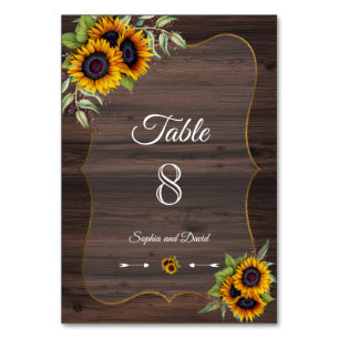 Romantic Sunflowers Wood Wedding TABLE NUMBER