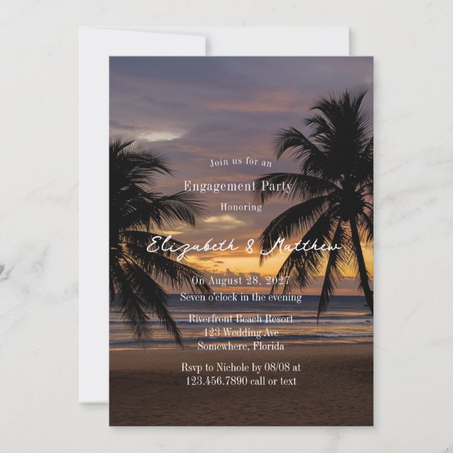 Romantic Sunset Beach Engagement Party Invitation (Front)