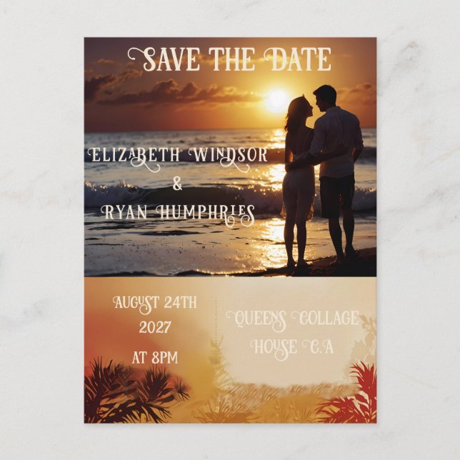 Romantic Sunset Beach Scene with Tropical Elegance Postcard (Front)