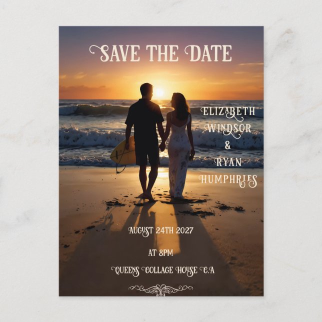 Romantic Sunset Beach Scene with Tropical Elegance Postcard (Front)