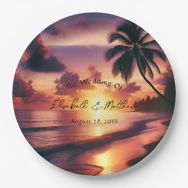 Romantic Sunset Beach Wedding Paper Plate (Front)