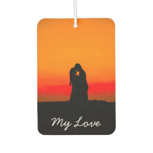 Romantic Sunset Couple Kissing My Love Typography Car Air Freshener