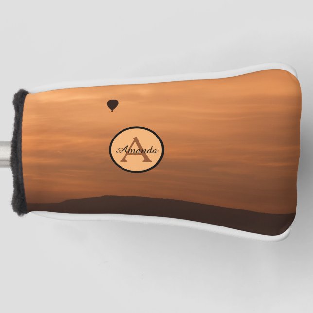 Romantic sunset hot air balloon photo monogram golf head cover (Front)