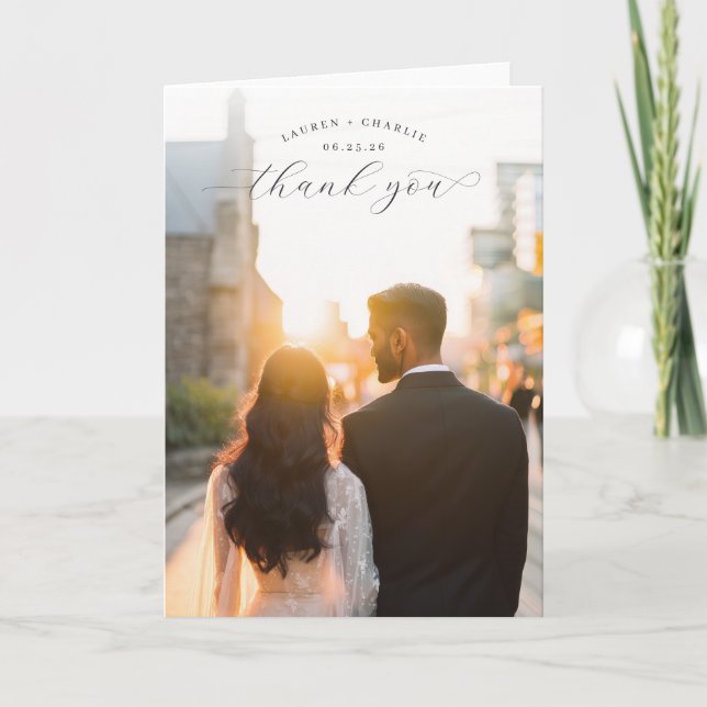 Romantic Sunset Photo Thank You Card (Front)