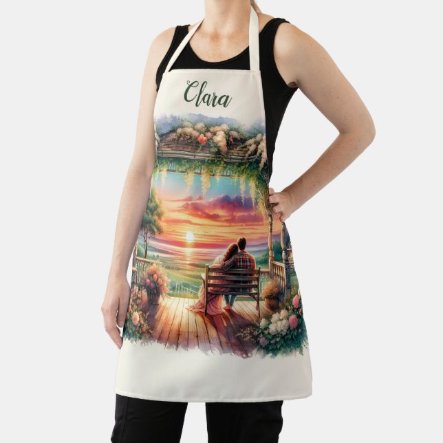 Romantic Sunset Porch View Illustration Apron (Insitu)
