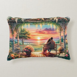 Romantic Sunset Porch View Illustration Decorative Cushion