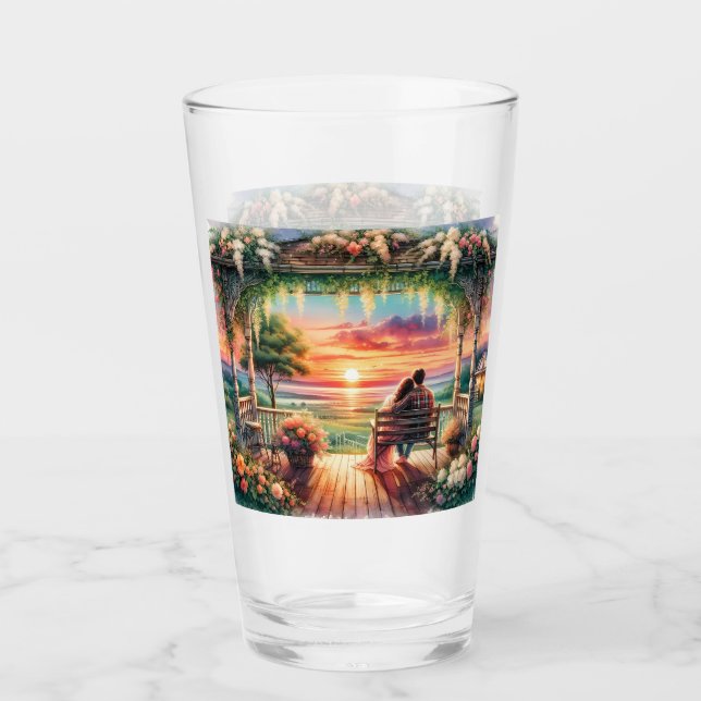 Romantic Sunset Porch View Illustration Glass (Front)