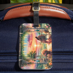 Romantic Sunset Porch View Illustration Luggage Tag