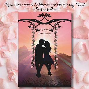 Romantic Sunset Silhouette Couple Anniversary Card