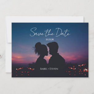 Romantic Sunset Silhouette Photo Save the Date Car Invitation