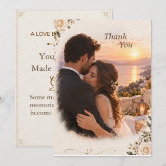 Romantic Sunset Wedding Photo Thank You Card