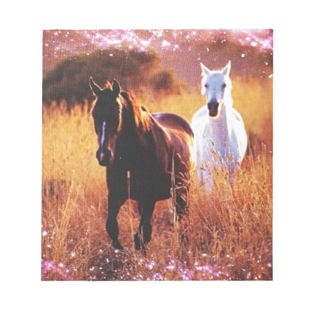 Romantic Sunset Western country Galloping Horses Notepad (Front)