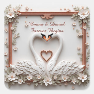 🤍 Romantic Swan Couple Floral Wedding Theme 🤍 Square Sticker