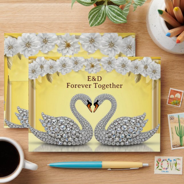Romantic Swan Decor Crystal Envelope (Desk)