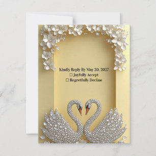 🌺Romantic Swan Frame Crystal Accent 💐 RSVP Card