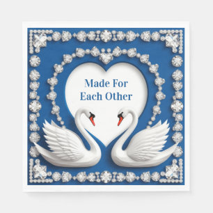 Romantic Swan Heart Diamond Wedding Napkin