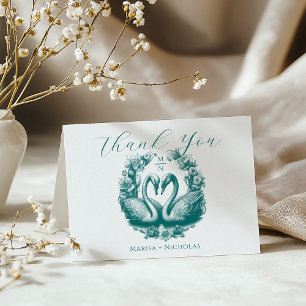Romantic Swan Lake Teal Wedding Thank You Card