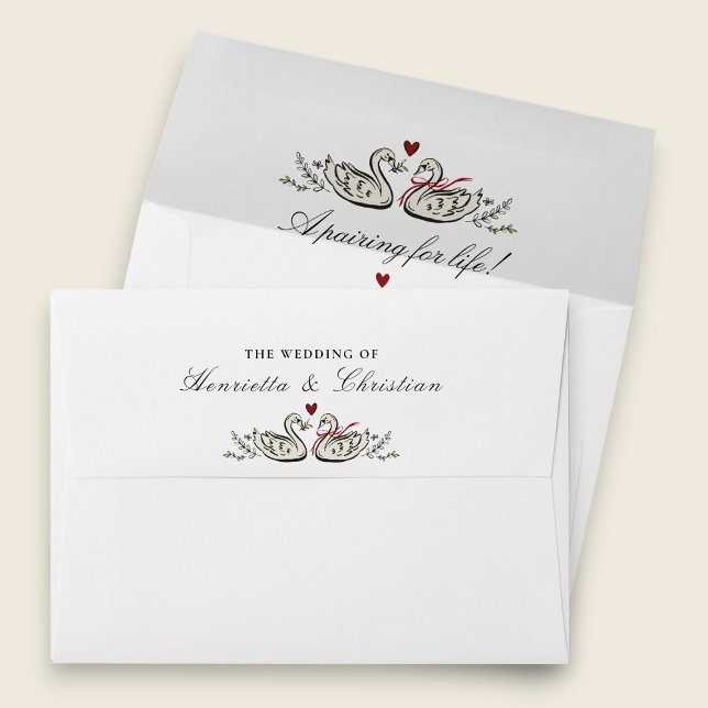 Romantic Swan Love Story Wedding Invitation Envelope (Creator Uploaded)