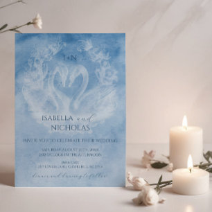 Romantic Swan Wedding Invite with Monogram Initial