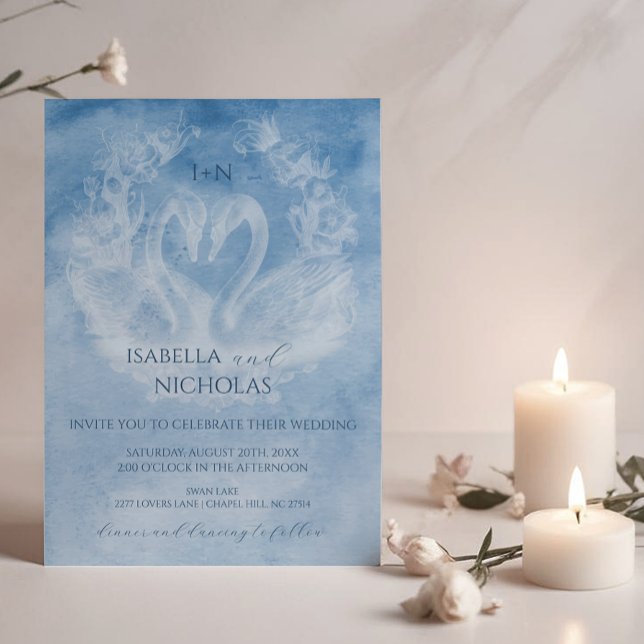 Romantic Swan Wedding Invite with Monogram Initial (Romantic Swan Wedding invitation)