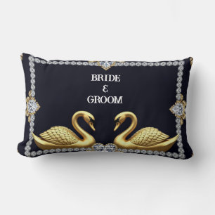 Romantic Swan Wedding Ring Symbol For Couples Lumbar Cushion
