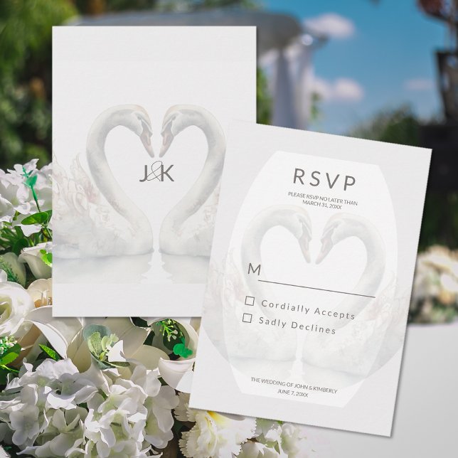 Romantic Swan Wedding RSVP Response Card (Romantic Swan Wedding RSVP Response Card (front and back))