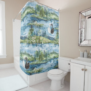Romantic Swans Blue Lake Shower Curtain