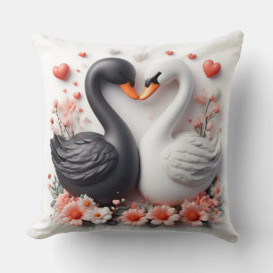 Romantic Swans Decorated in Flowers Cushion