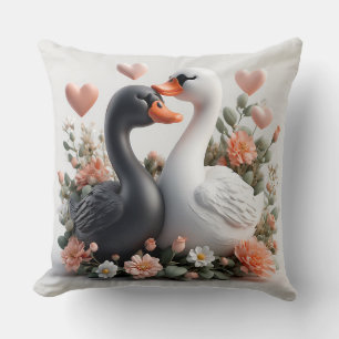 Romantic Swans Decorated in Flowers Cushion