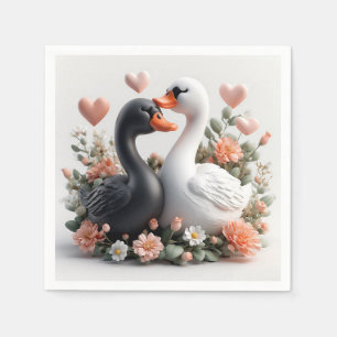 Romantic Swans Decorated in Flowers Napkin