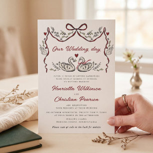 Romantic Swans Hand Drawn Wedding Website Invitation