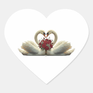 Romantic Swans Heart & Red Roses - Elegant Valenti Sticker
