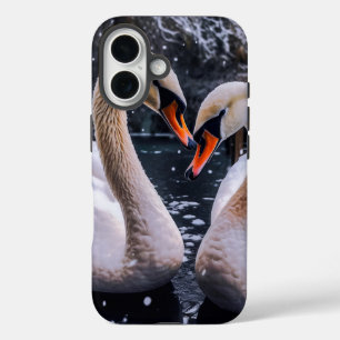 Romantic Swans in a Winter Wonderland iPhone 16 Case