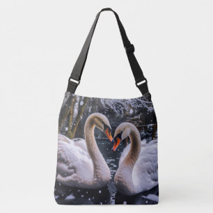 Romantic Swans in a Winter Wonderland Crossbody Bag