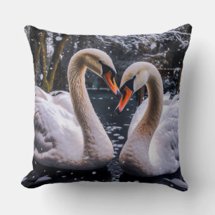 Romantic Swans in a Winter Wonderland Cushion