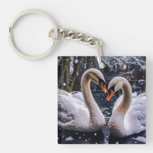 Romantic Swans in a Winter Wonderland Key Ring