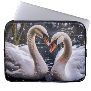 Romantic Swans in a Winter Wonderland Laptop Sleeve