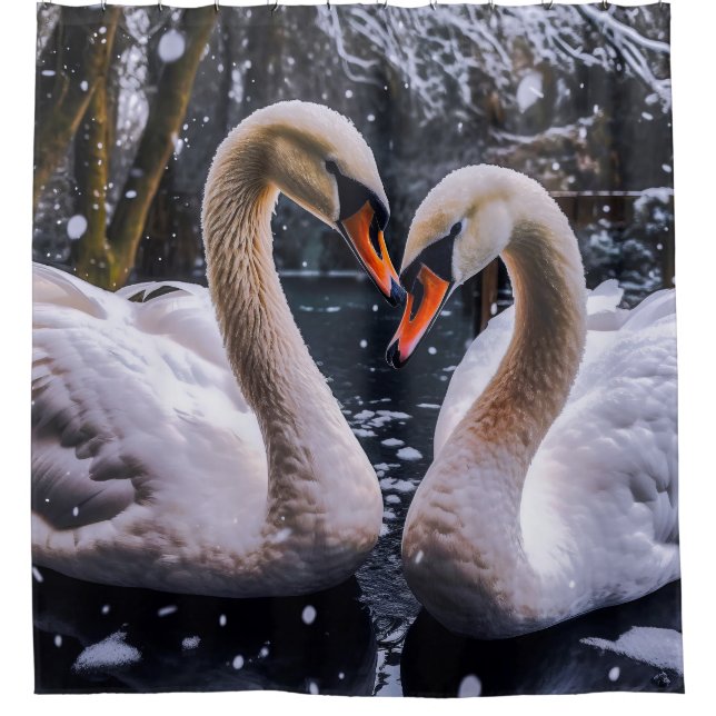 Romantic Swans in a Winter Wonderland Shower Curtain (Front)