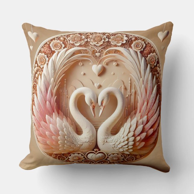 Romantic Swans in Heart-Shaped Composition Cushion (Front)