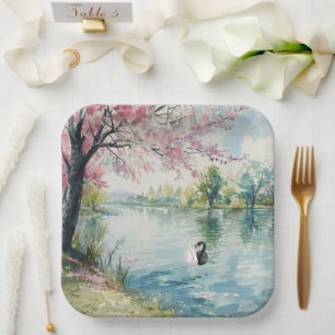 Romantic Swans Lake Bridal Shower   Paper Plate