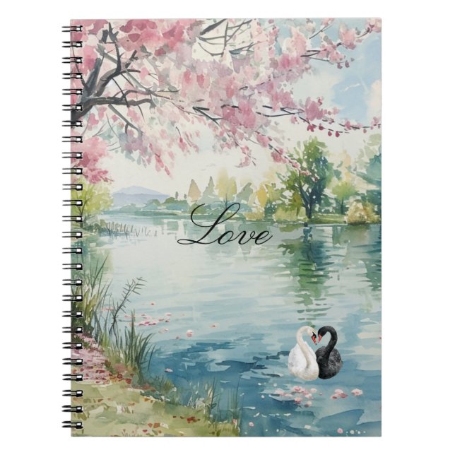 Romantic Swans Lake Love Notebook (Front)