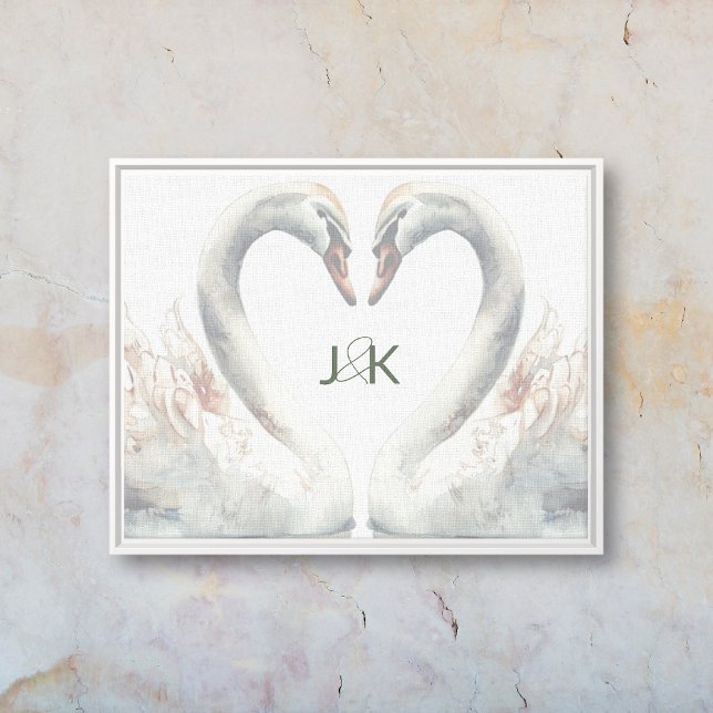 Romantic Swans Monogram Canvas Print (Romantic Swans Monogram Canvas (framed))
