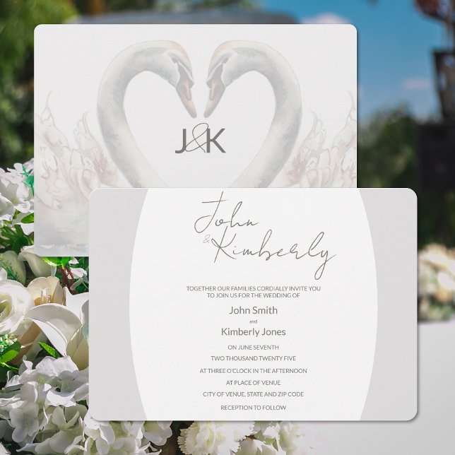 Romantic Swans Monogram Wedding Invitation (Creator Uploaded)