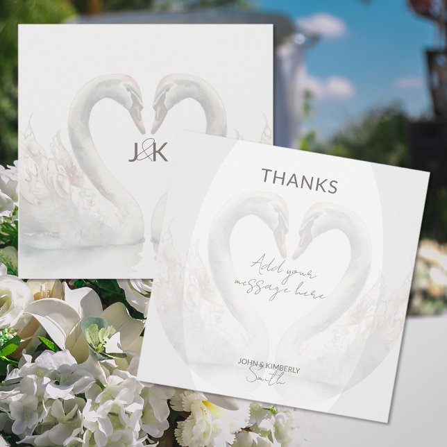 Romantic Swans Wedding Thank You Card (Romantic Swans Wedding Thank You Card (front and back))