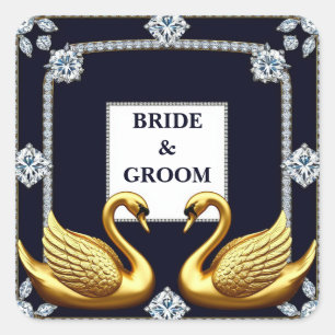 Romantic Swans With Rings For Newlyweds Square Sticker