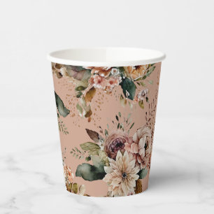 Romantic Sweet 16   Dusty Peach Floral Birthday Paper Cups