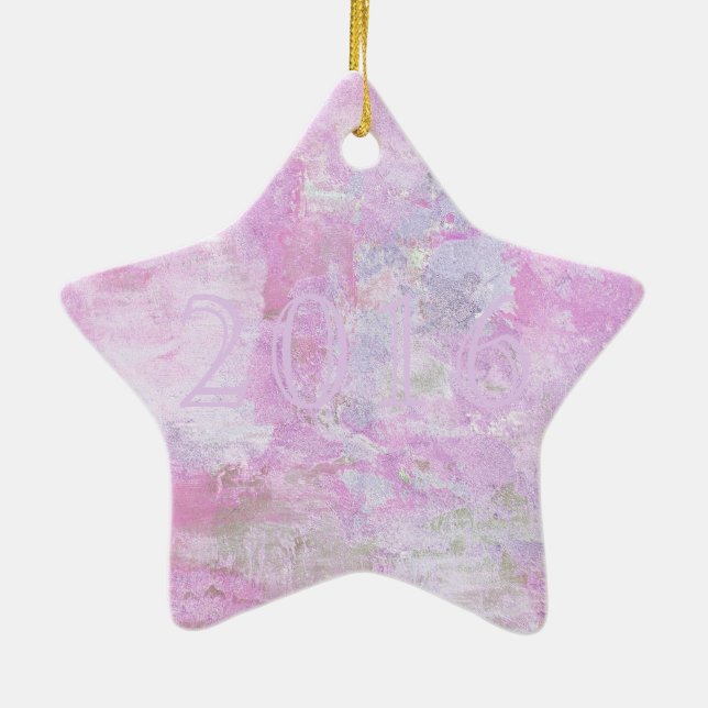 Romantic Sweet Happy New Year 2016 Soft Pink Ceramic Ornament (Back)