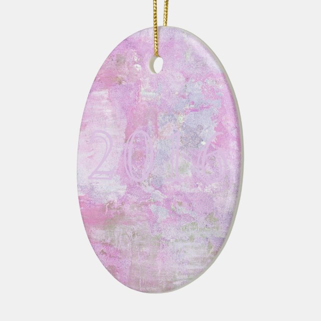 Romantic Sweet Happy New Year 2016 Soft Pink Ceramic Ornament (Left)