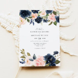 Romantic & Sweet Navy Blush Floral Garden Wedding Invitation